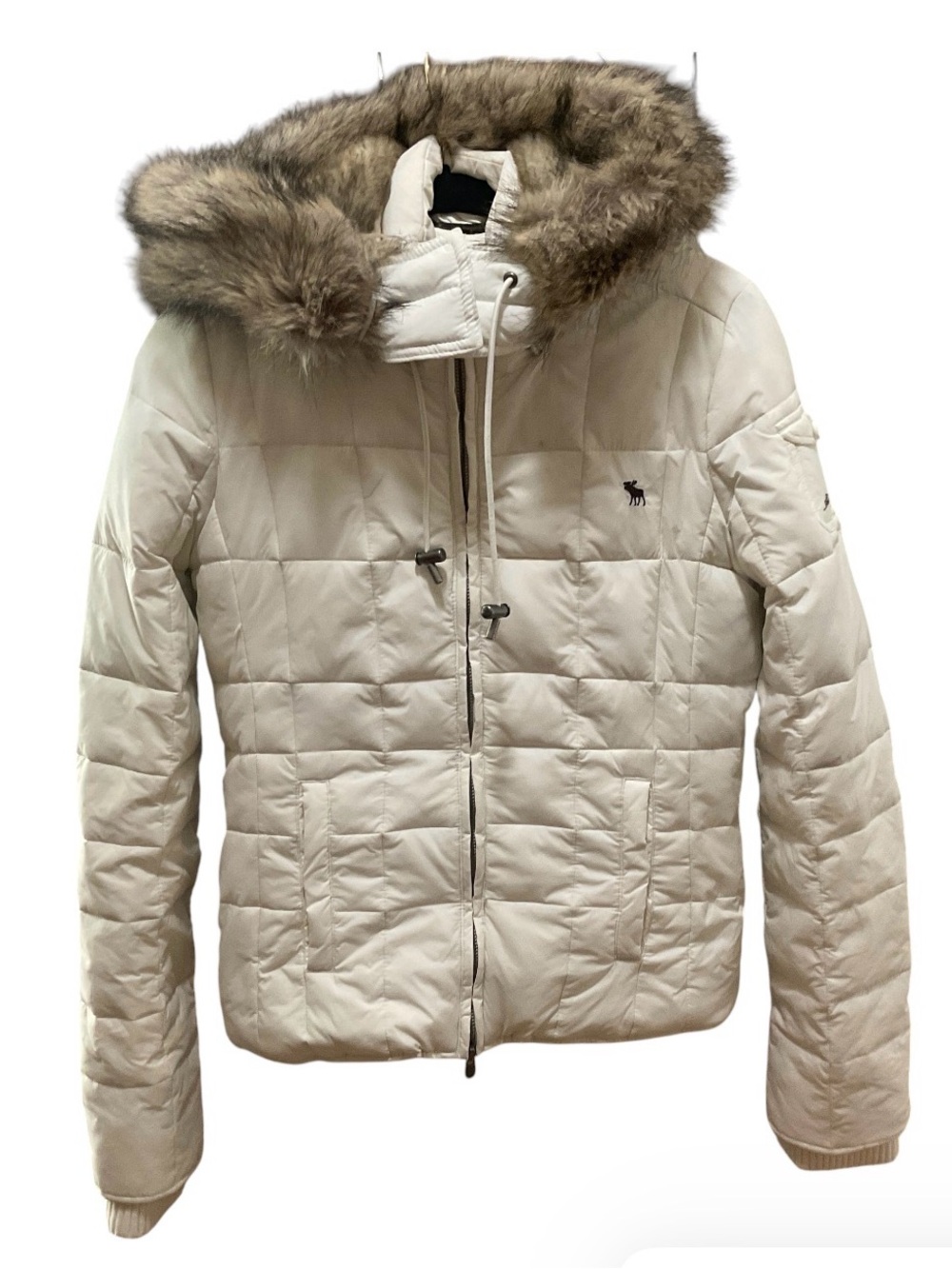 Abercrombie & Fitch Off-White Quilted Puffer with Faux Fur Trim size M fits S